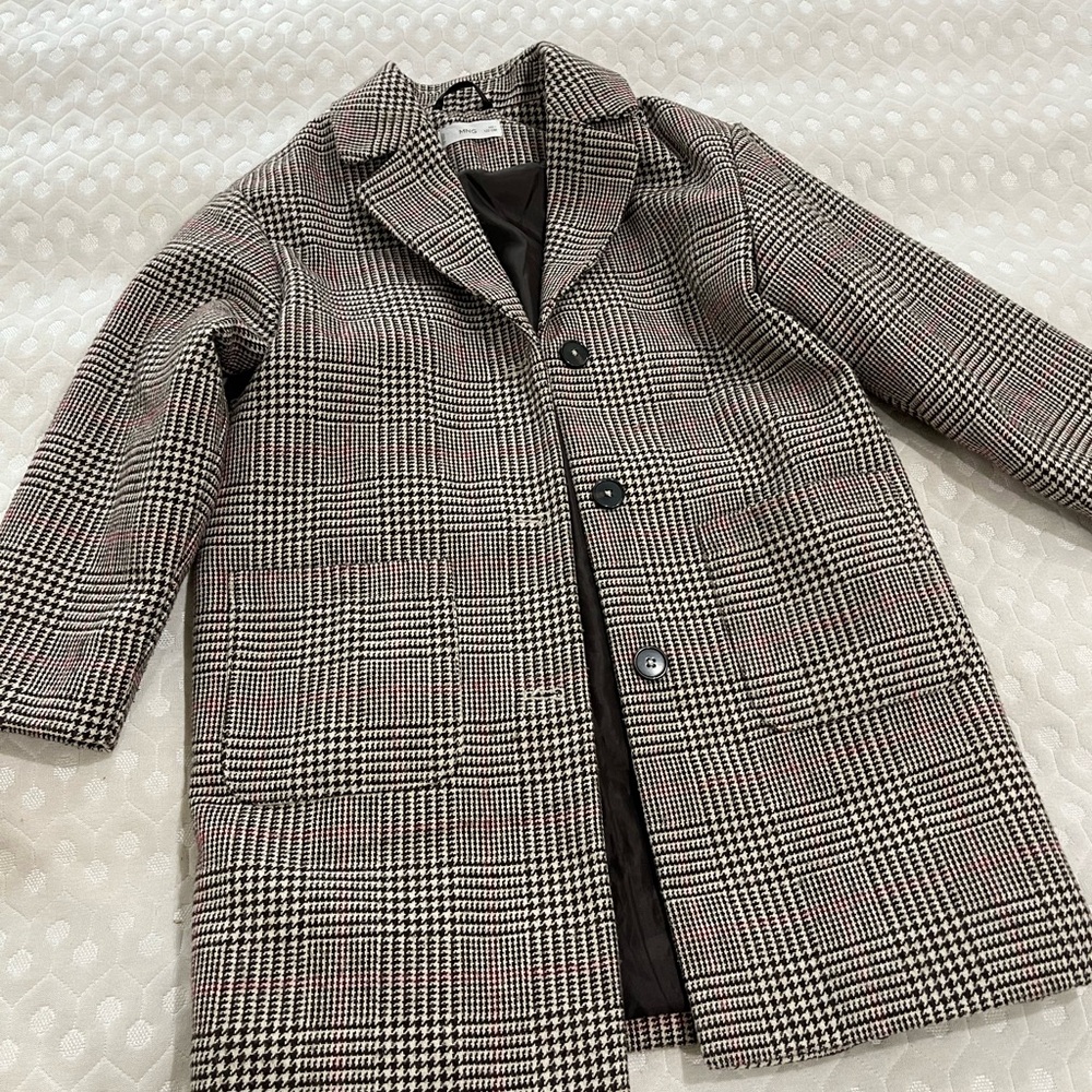 Mango Kids Checkered Coat - Black, White, Red